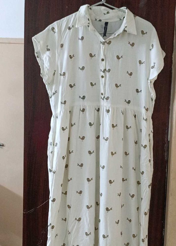 Bird Print Casual Midi Dress