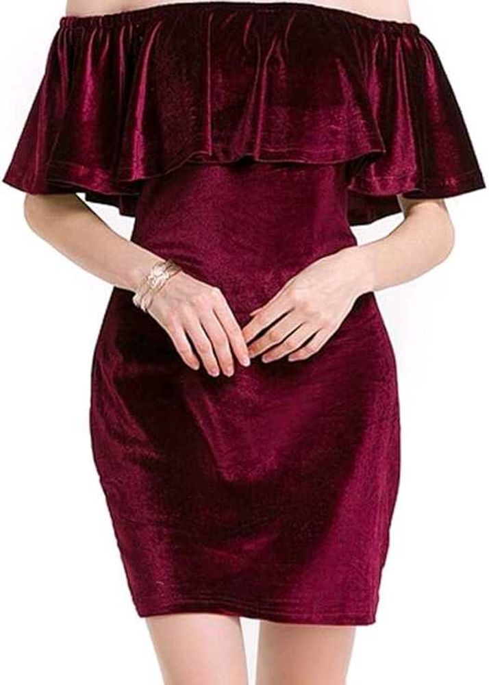 Wine Colour Velvet Dress For Date Night