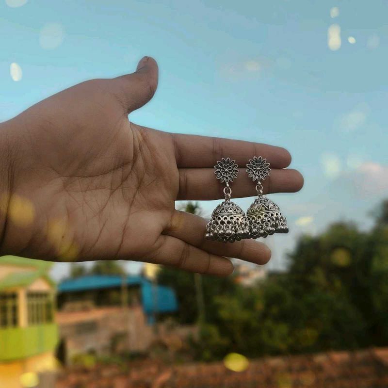 Silver oxidised Jhumka Earrings