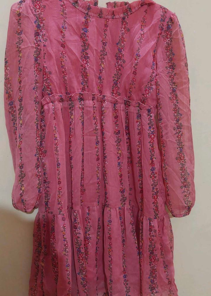 Pink Floral Tiered Mini Dress