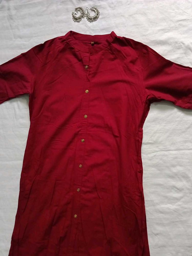 Womens Long Red Kurta Pure Cotton ✅💕❤️