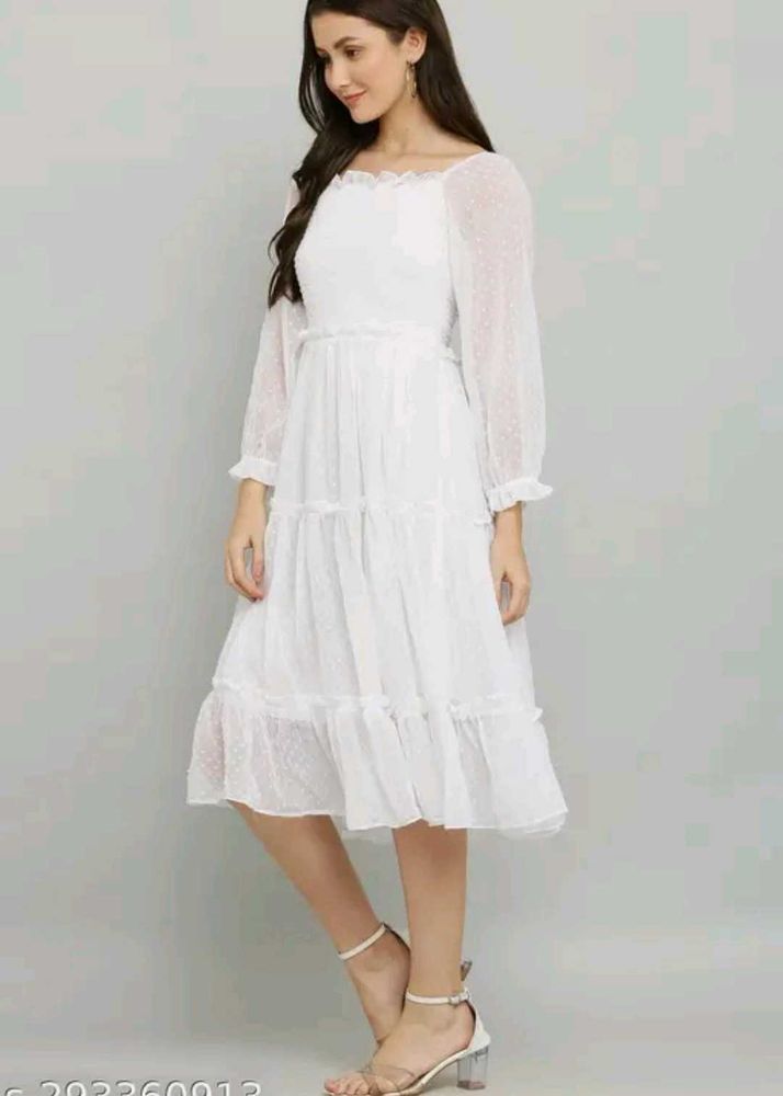 Elegant White Flare A Line Dress