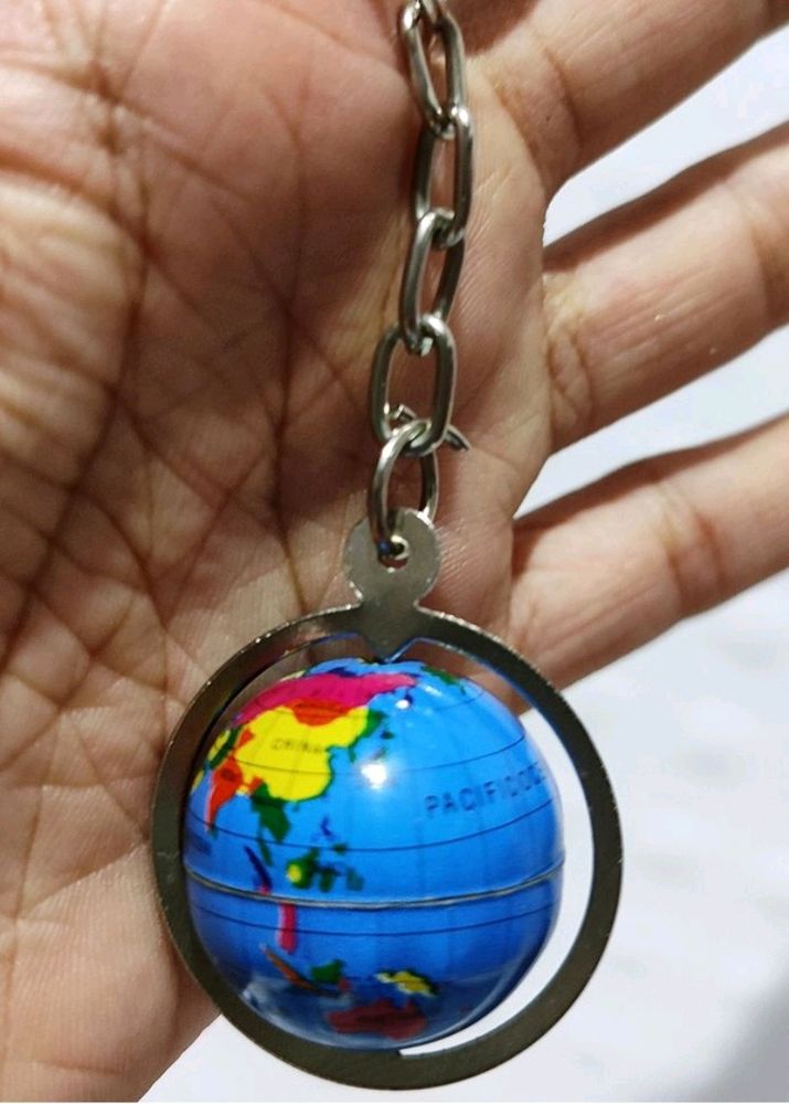 Earth Keychain Globe World Map Rotating New