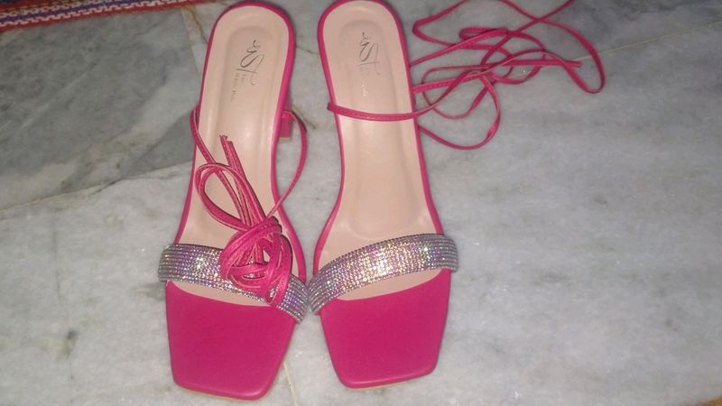 Pink Rhinestone Block Heels 👠
