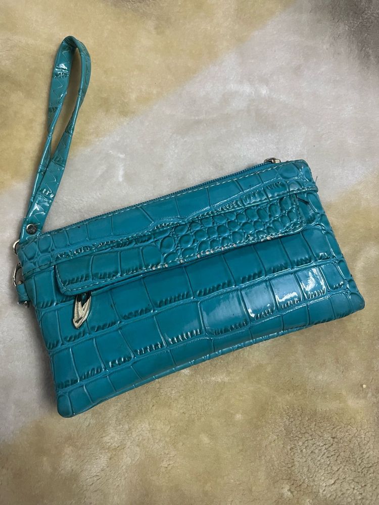 Teal Croc-Embossed Wristlet💙