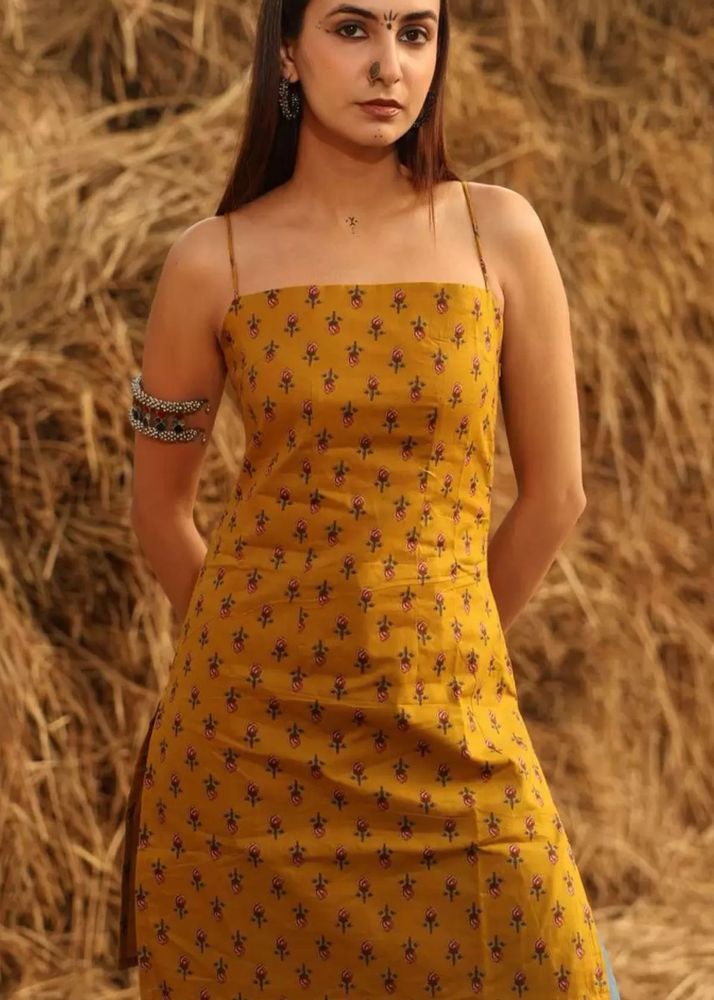 nishorama mustard noodle strap corset kurti