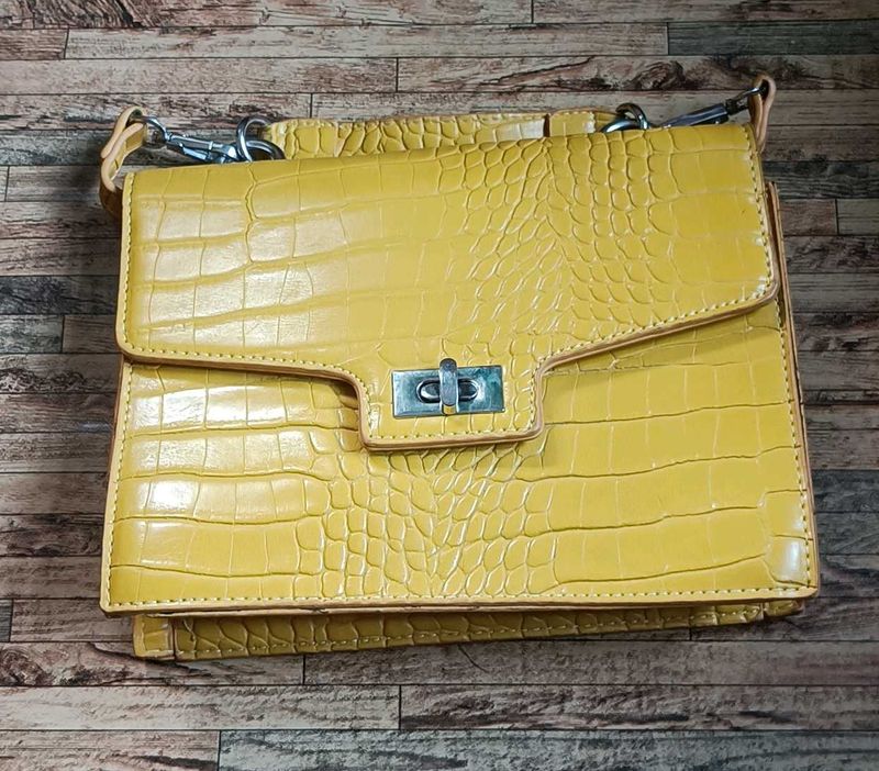 Yellow Croc Embossed Crossbody Bag