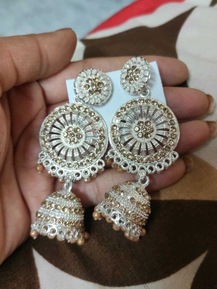 Silver And Golden Colour Earrings