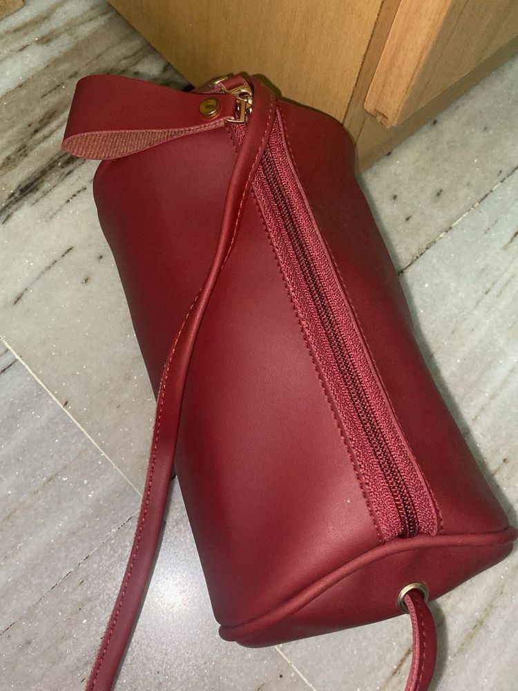 Burgundy Barrel Crossbody Bag
