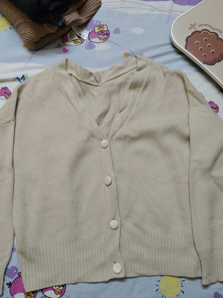Beige Button-Up Cardigan