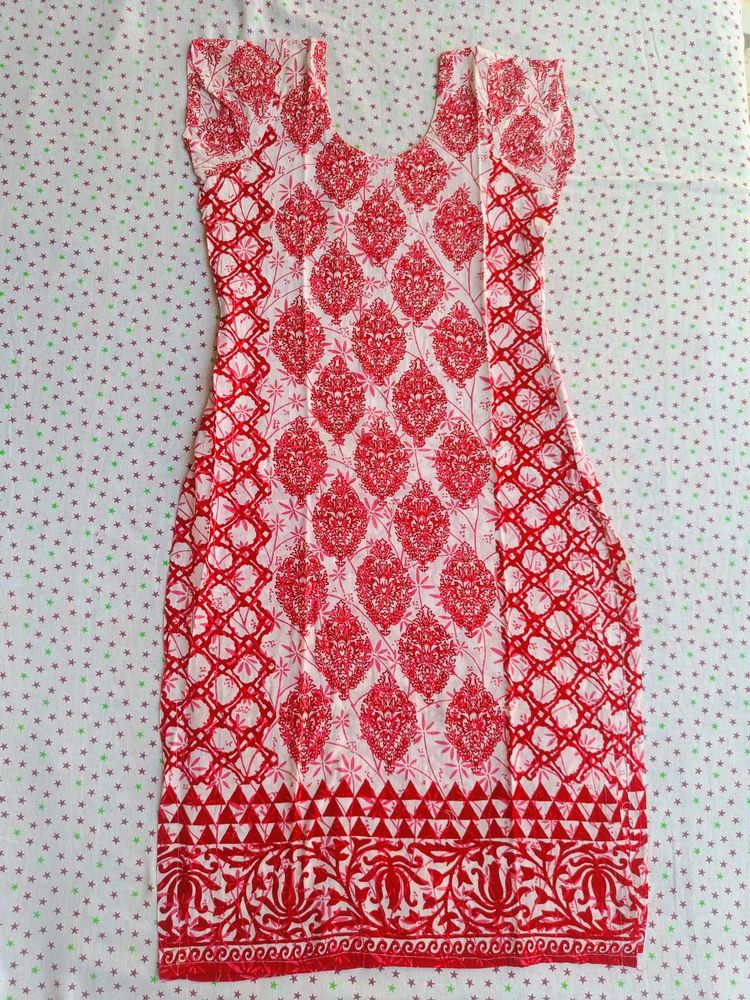 Red &amp; White Printed Kurta L Size