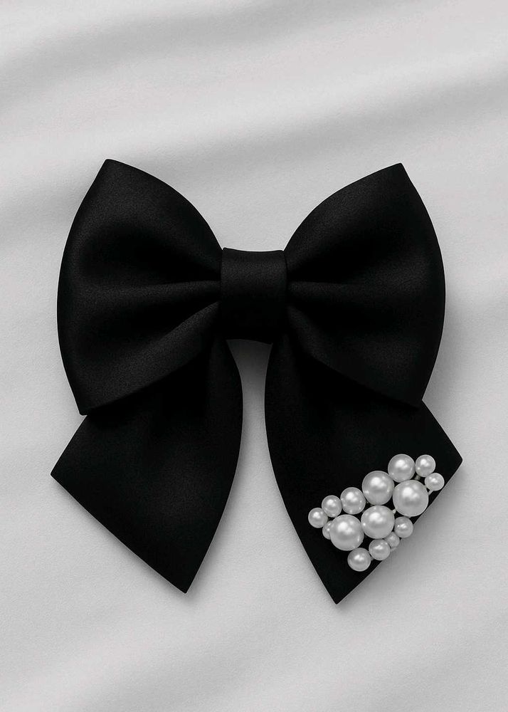 Black Bow Hair Clip with Pearls