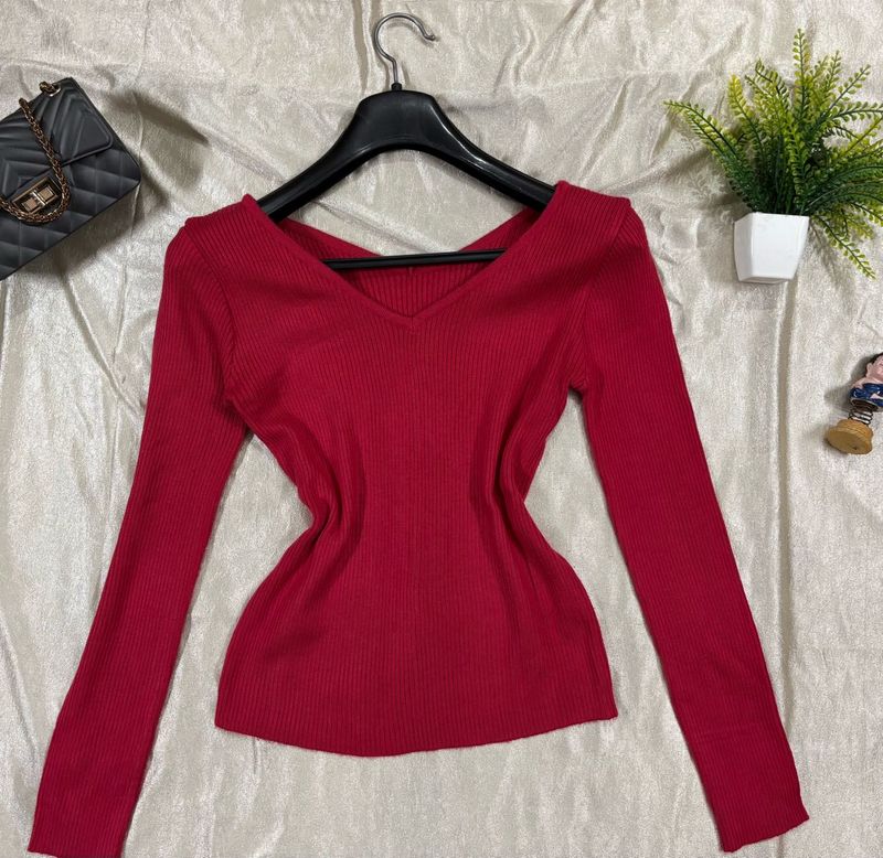 Red Long Sleeve Top