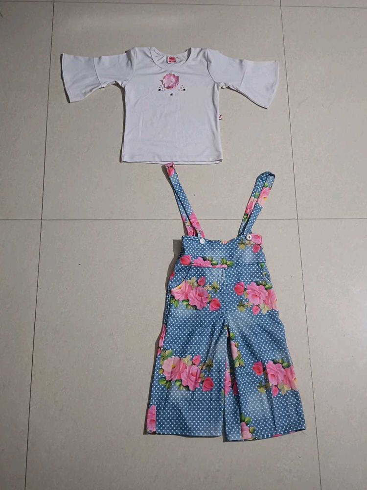 Cute Girls' Floral Overalls Set
