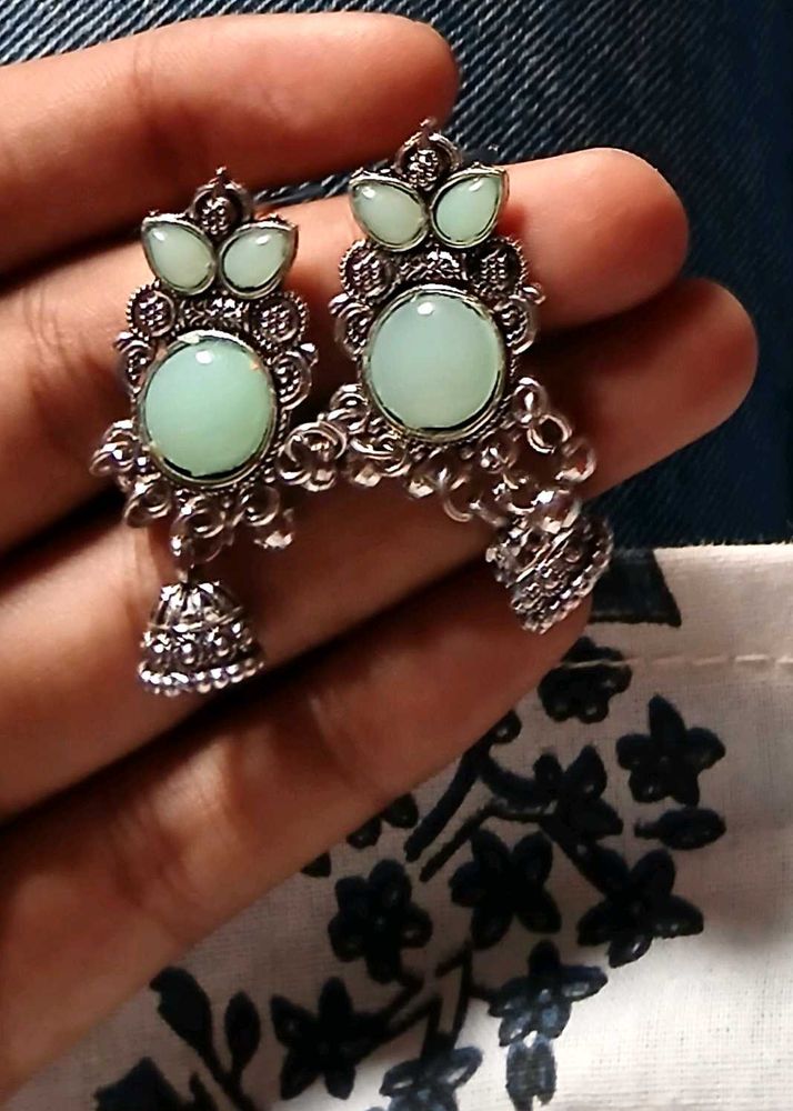 Oxidized Jhumka With Green embroiled