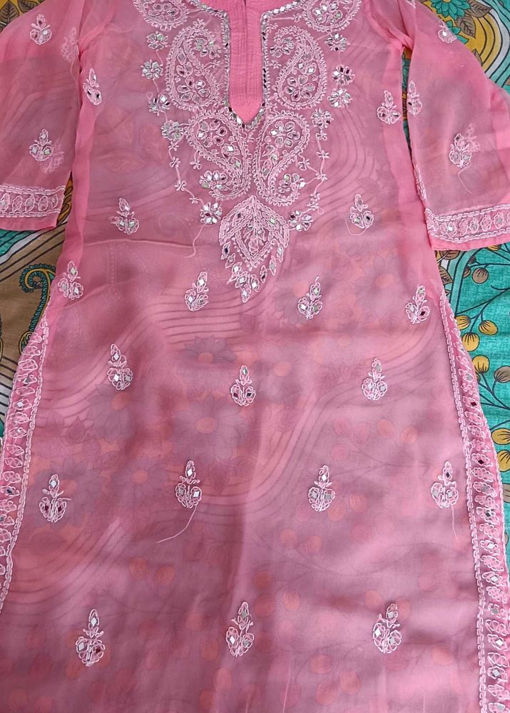 Pink Embroidered Kurti