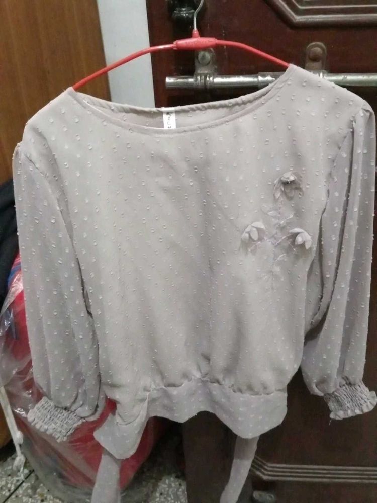 Elegant Grey Floral Blouse