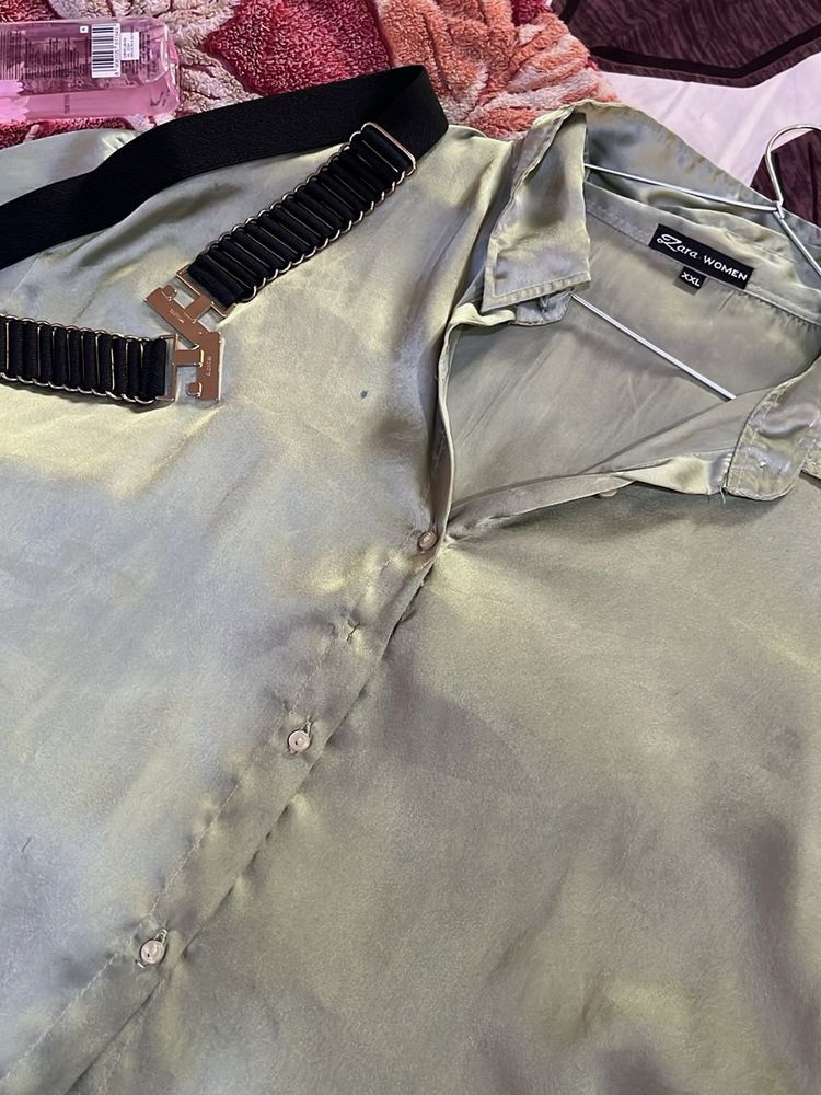Silk green shirt for women