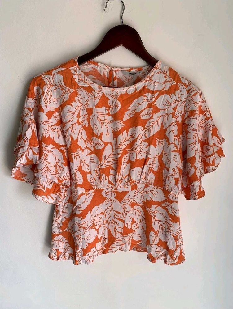 Only Brand Floral Printed Orange Top ForWomen