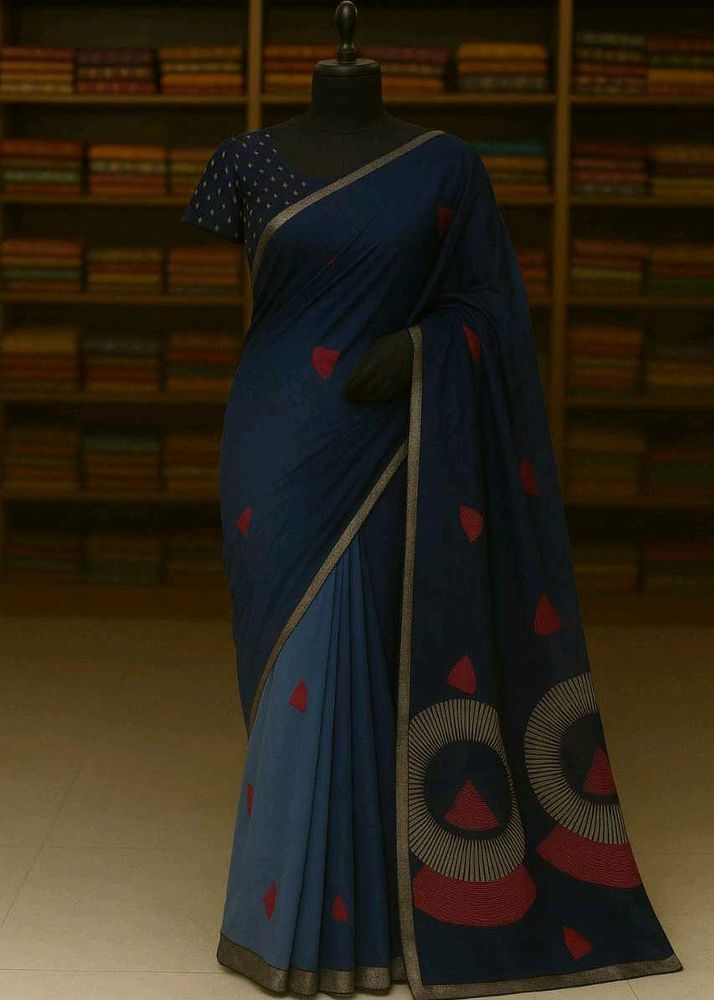Elegant Navy Blue Saree with Accents