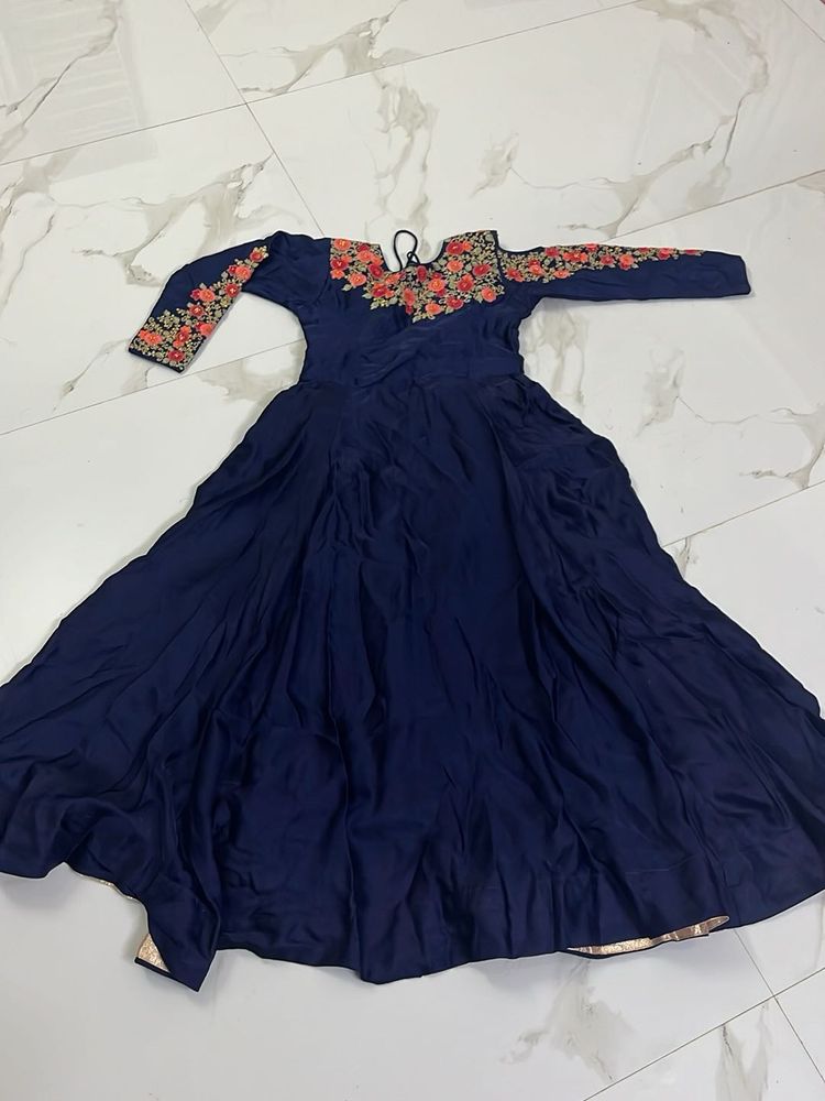 Elegant Navy Blue Embroidered Dress
