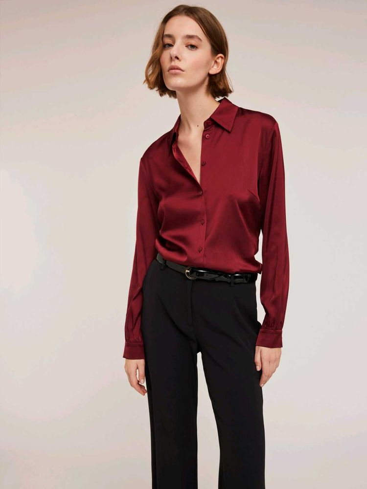 Button Down Burgendy Satin Shirt