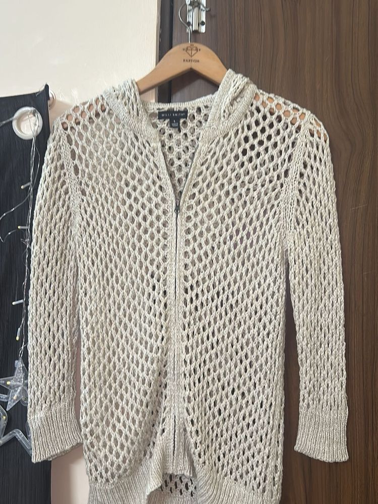 Crochet Knit Zip-Up Hoodie