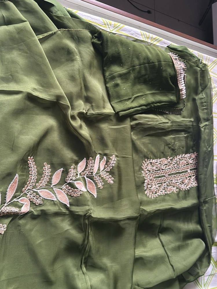 Olive Green Embroidered Salwar Kameez