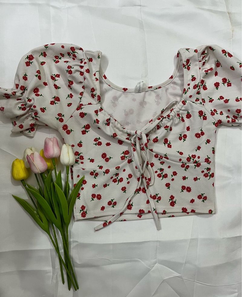 Floral Print Tie-Front Top