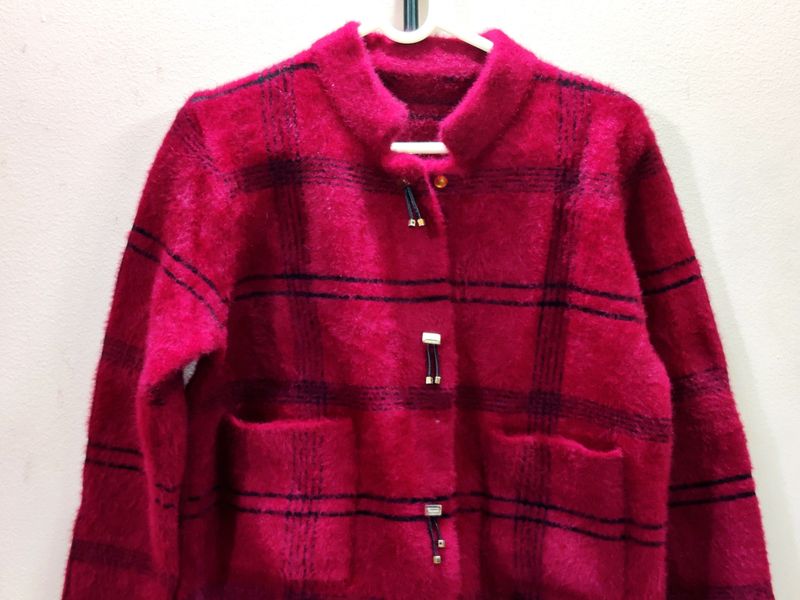 imported luxury berry plaid women&#39;s cardigan/jacke