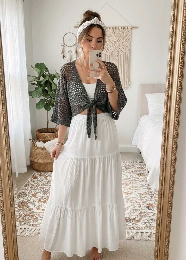 Crochet Knit Tie Front Cardigan