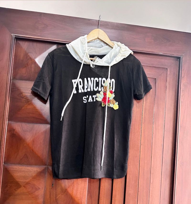 Brand New Black Knit Cap Style Tee