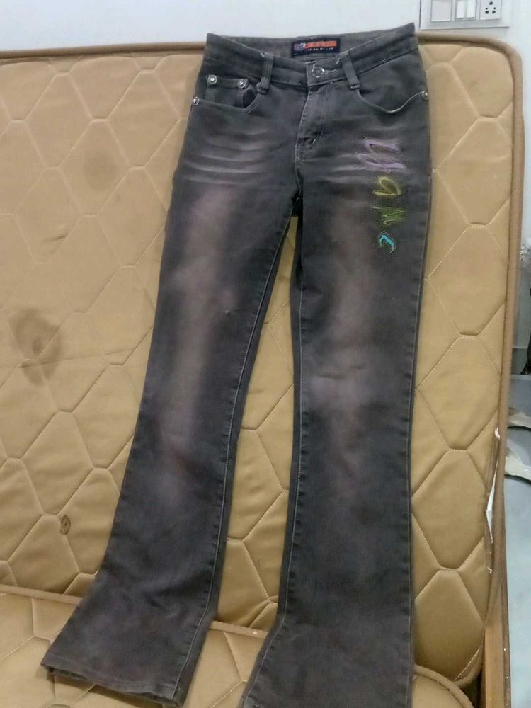 Distressed Black Wash Flare Jeans