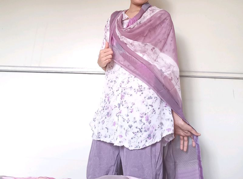 Lavandar Kurta Plazo And Dupatta Set