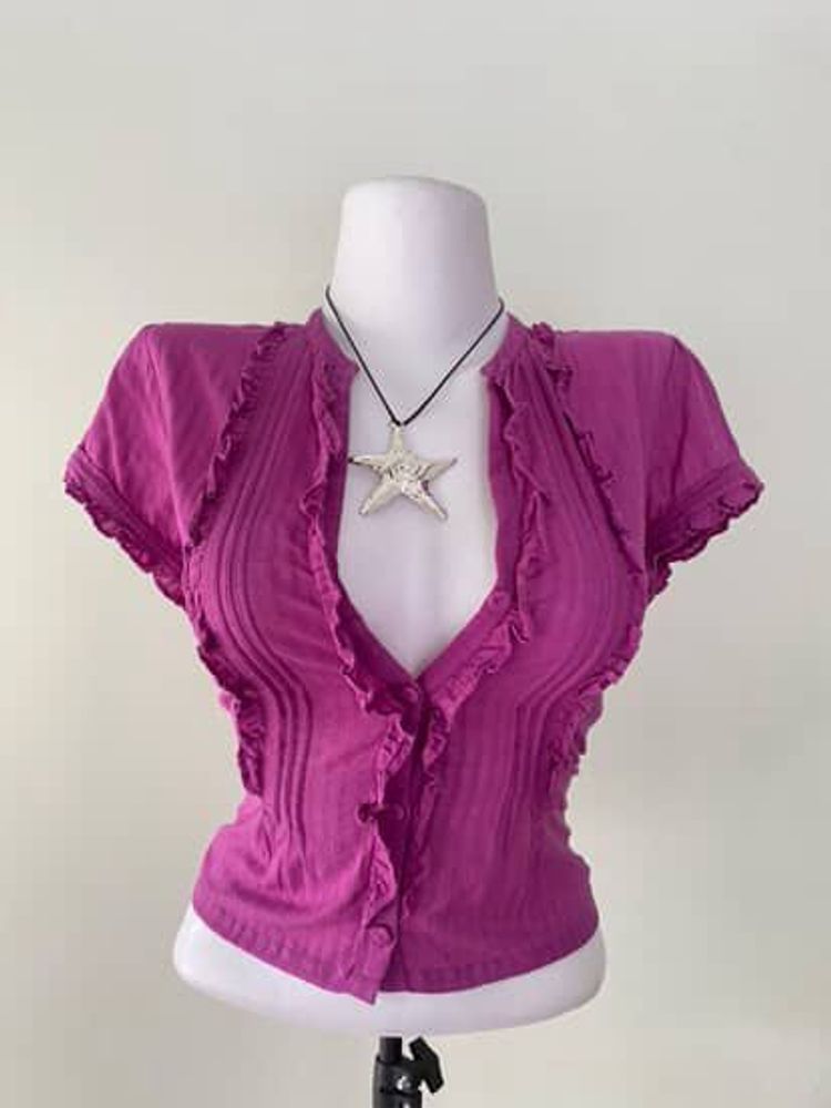 Purple Ruffle Fitted Shirt