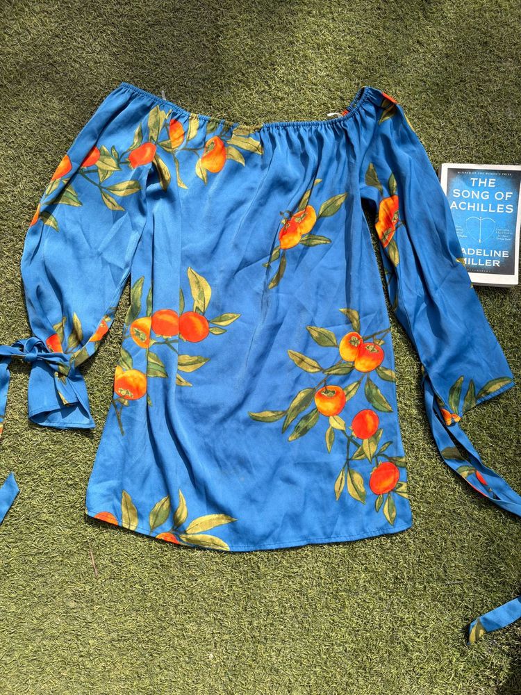 Chic Blue Floral Off-Shoulder Dress