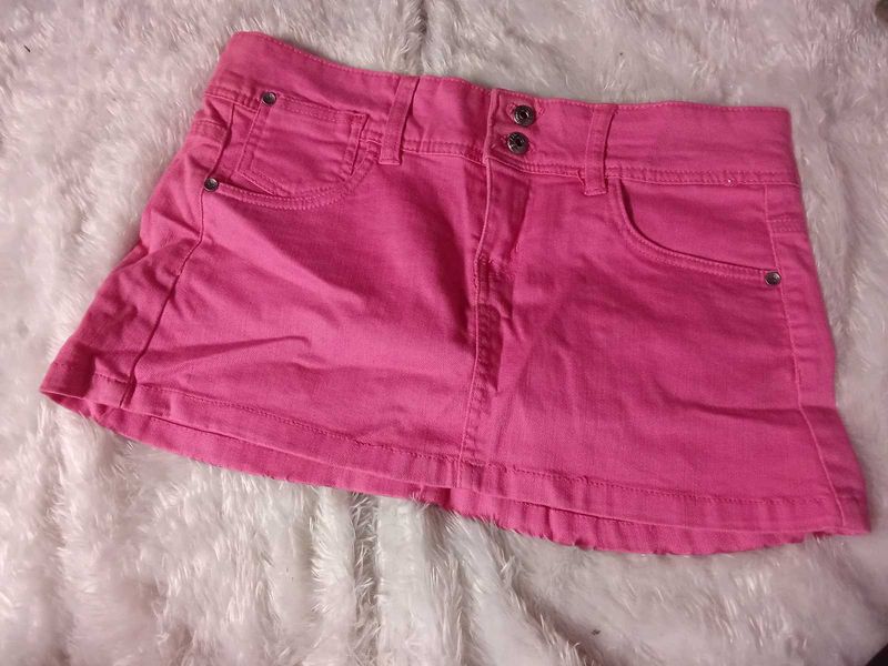 Pink Denim Mini Skirt