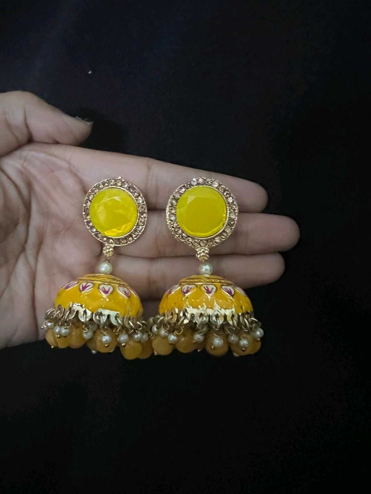 Yellow Jhumka Earrings
