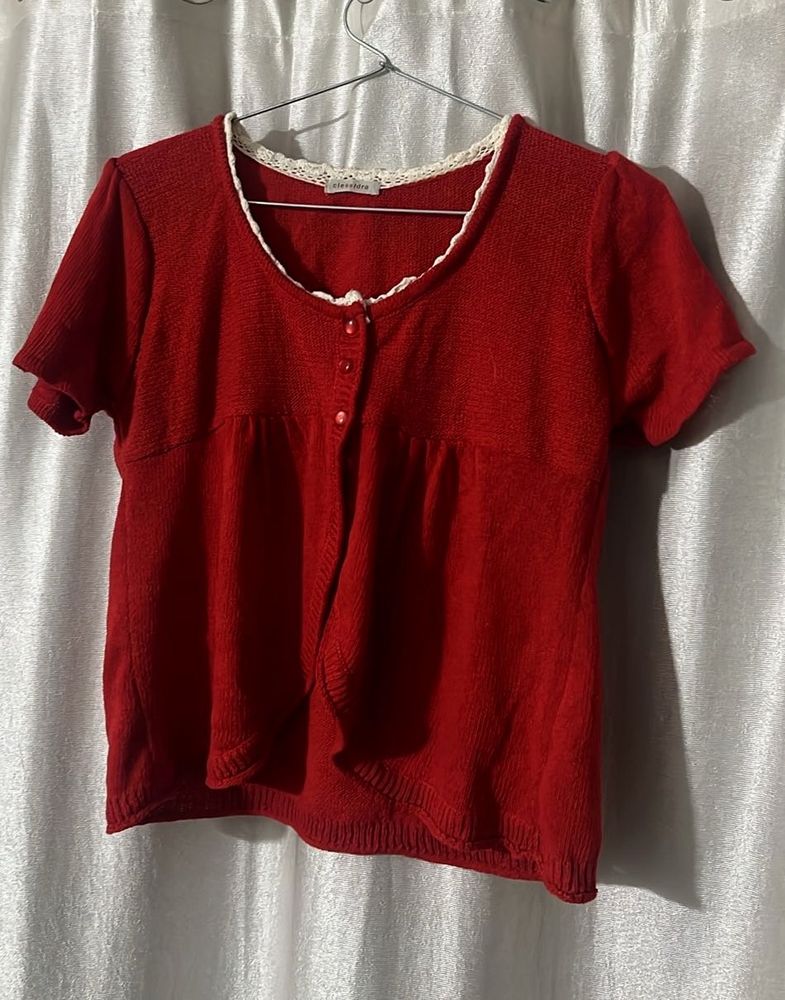 Red Lace Trim Cardigan
