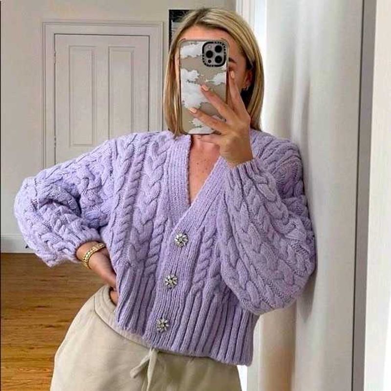Lilac Cable Knit Cardigan