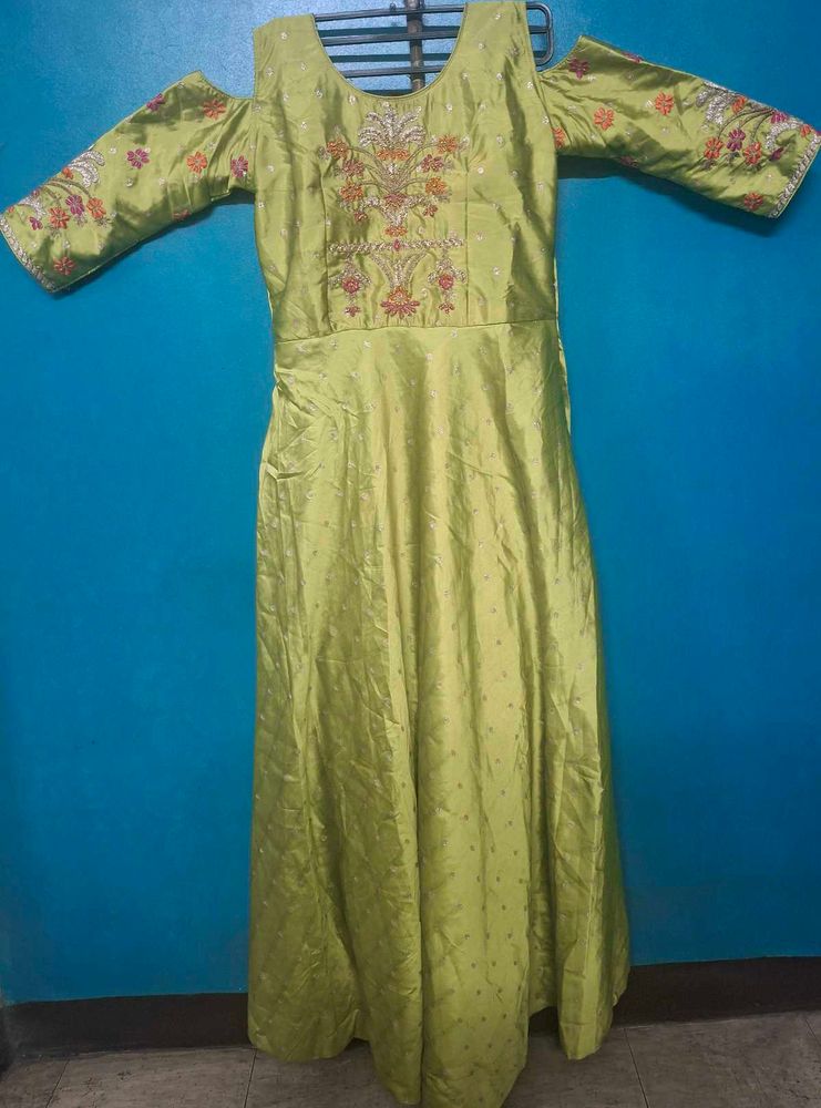Lime Green Embroidered Maxi Dress