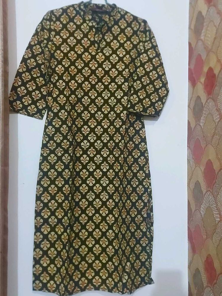 Black Printed Cotton Kurta