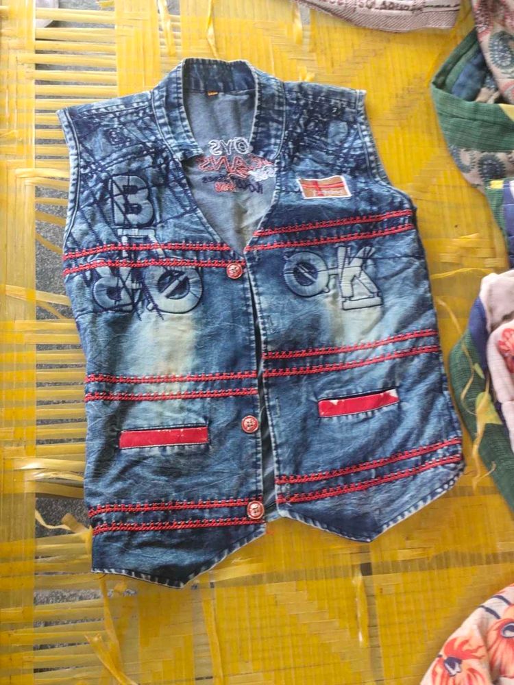 Denim Vest with Red Stitching