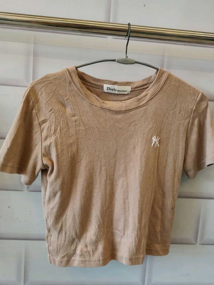 Tan Cropped Tee with NY Logo