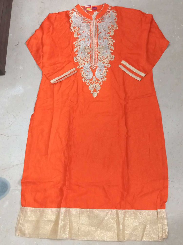 Kurti Point Orange Embellished Kurta