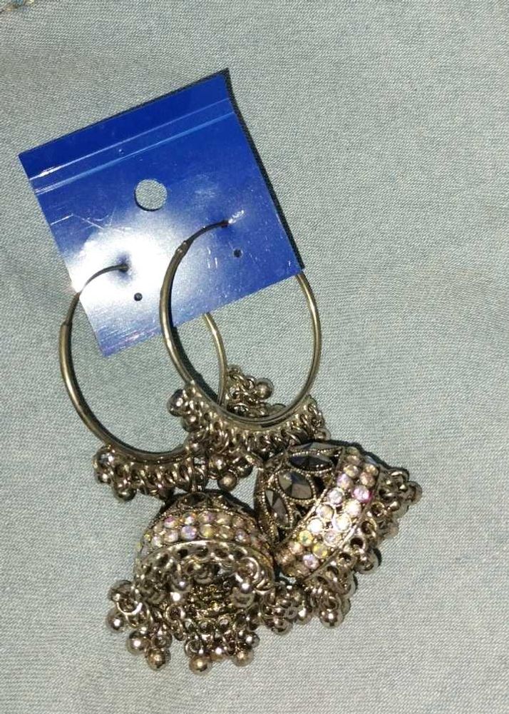 Rhinestone Jhumka Hoop Earrings