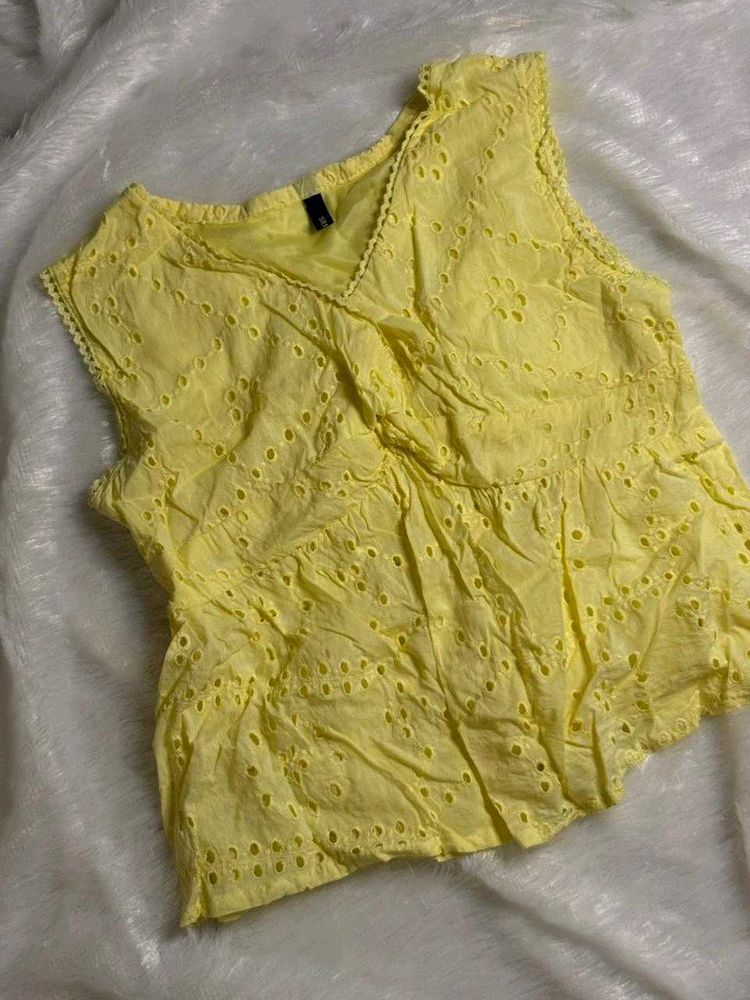 Yellow Eyelet Top