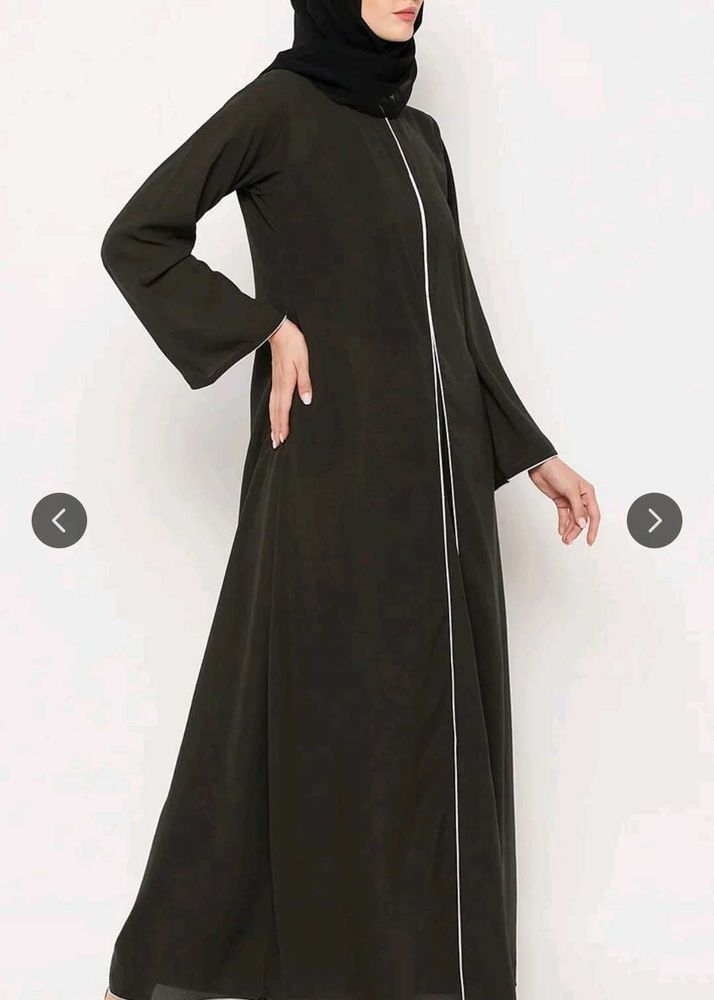 Elegant Olive Green Abaya with White Trim