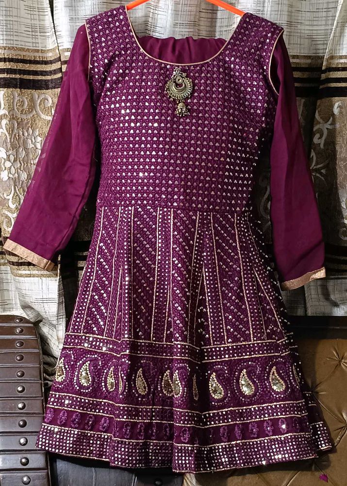 Elegant Purple Embroidered Garara With  Crop Top