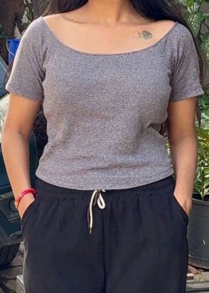 Gray Off-Shoulder Top